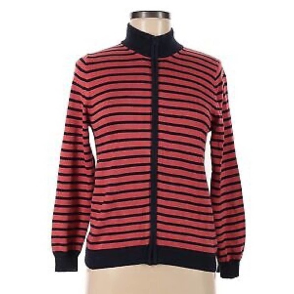 Brooks Brothers Women’s Striped Knit Zippered Cardigan Size Large - Picture 3 of 6